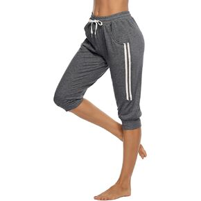 Frolitre Womens Capri Sweatpants Casual Cropped Jogger Running Pants Lounge Loose Fit Drawstring Waist with Side Pockets