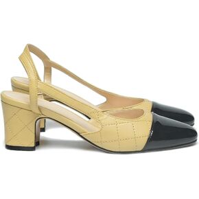 LEHOOR Chunky Heel Slingback Pumps Cap Toe Two Toned for Women, Mid Block Heel Almond Pointy Toe Sandals Quarter Strap Hollowed Backless D’Orsay Slip On Sandals Office Party Prom 5-13 M US in Saudi Arabia