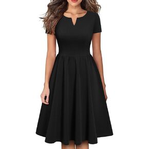 YATHON Women's Vintage Pleated Flared Swing A-Line Casual Party Work Dresses