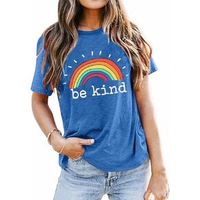 Be Kind T Shirt Women Rainbow Graphic Print Tees Tops Funny Inspirational Saying Casual Short Sleeve Tops Shirts