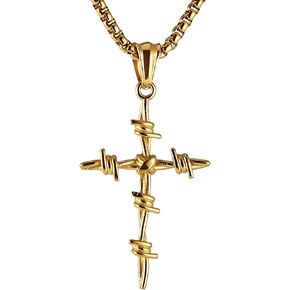HZMAN Men's Vintage Silver Nail Cross Punk Gothic Stainless Steel Barbed Wire Pendant Necklacee 22+2 Inch in Kuwait
