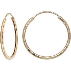 MAZZERI 14k Diamond Cut Gold Hoop Earrings, 1-mm, Hypoallergenic, Round Endless Closure Hoops for Pierced Ears