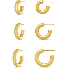 Amazon Essentials 14K Gold or Sterling Silver Plated Thick Tube Hoop Set