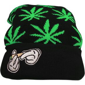 IZUS Marijuana Weed Cuff Beanie-Hat - Knit Winter Hat for Women Men
