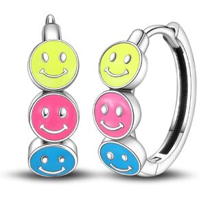 TINSLO 925 Sterling Silver Hoop Earrings for Women Luminous Hoop Earrings Colorful Cubic Zirconia Hypoallergenic Earrings Glow in the Dark Hoop Earrings for Women or Girls