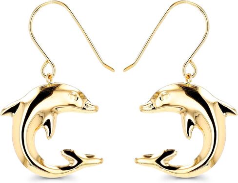 14K Yellow Gold High Polished Dolphins Hoop Earrings with Hinged Clasp | Dolphin Jewelry | Earrings For Sensitive Ears | Beautiful Hoop Earrings for Women | Solid Gold Earrings For Women and Girls in Kuwait