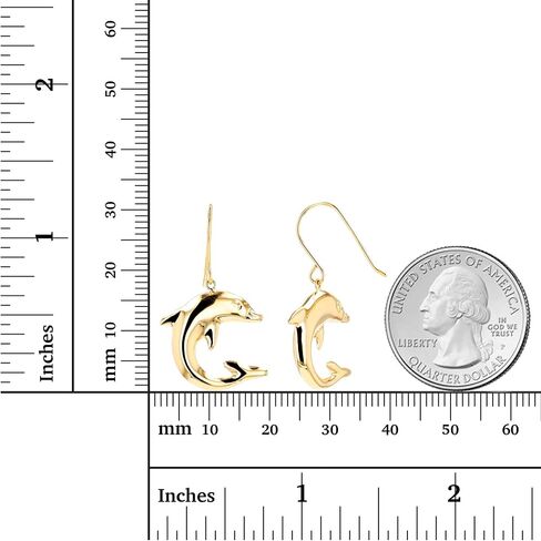 14K Yellow Gold High Polished Dolphins Hoop Earrings with Hinged Clasp | Dolphin Jewelry | Earrings For Sensitive Ears | Beautiful Hoop Earrings for Women | Solid Gold Earrings For Women and Girls in Kuwait