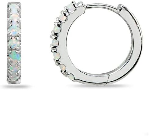 Sterling Silver Tiny Small 15mm Prong-set Genuine or Synthetic Gemstone Round Small Huggie Hoop Earrings for Women Girls in Kuwait