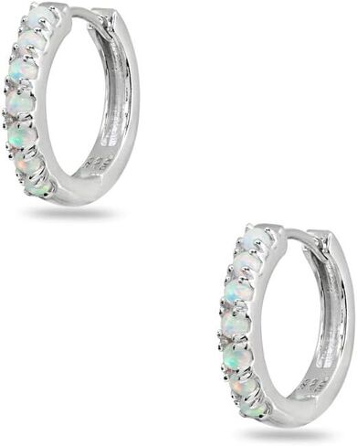 Sterling Silver Tiny Small 15mm Prong-set Genuine or Synthetic Gemstone Round Small Huggie Hoop Earrings for Women Girls in Kuwait