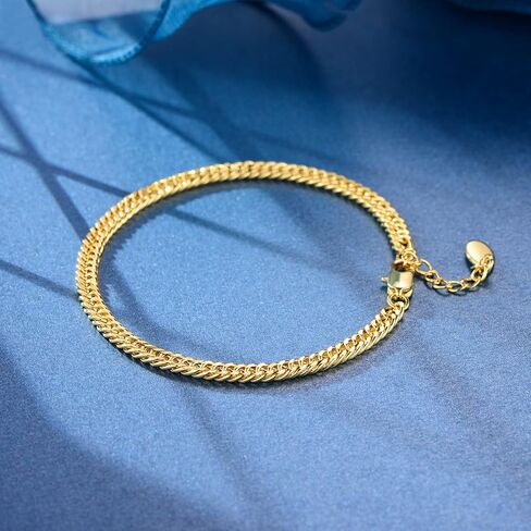 VOLUKA 14K Yellow Gold Plated Anklet Bracelets Chain for Women Men Adjustable Links 11 inches in Kuwait