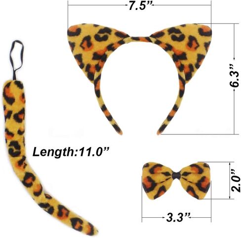 CBLUO Halloween Cat Ears Headband Kitty Bow Tie Tail Women Cat Hair Hoops Kitten Hair Bands Headpiece Hairband Christmas Birthday Party Decoration Cosplay Costume Handmade Hair Accessories Tiger in Kuwait