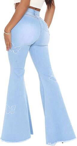 Women Bell Bottom Jeans High Waisted Flare Jean Ripped Hole Classic Denim Bell Bottom Pants in Kuwait