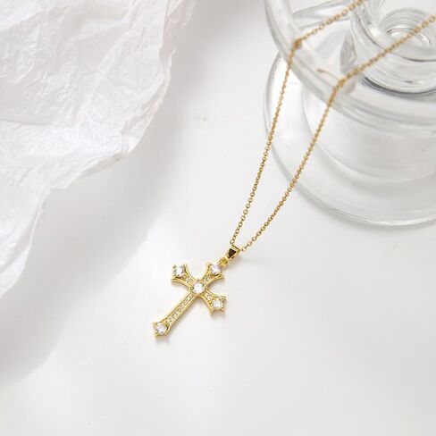 Andtry Gold/Silver Cross Necklacefor Women Men, Cross with Cubic Zirconia Necklaces Jewelry, Birthday Christmas Gifts in Kuwait