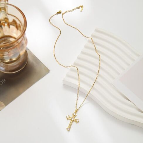 Andtry Gold/Silver Cross Necklacefor Women Men, Cross with Cubic Zirconia Necklaces Jewelry, Birthday Christmas Gifts in Kuwait