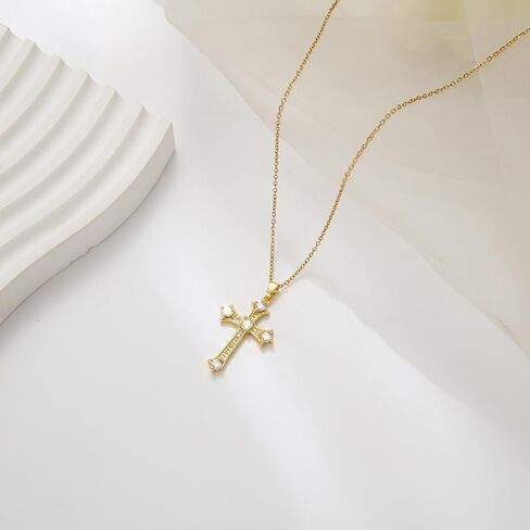 Andtry Gold/Silver Cross Necklacefor Women Men, Cross with Cubic Zirconia Necklaces Jewelry, Birthday Christmas Gifts in Kuwait
