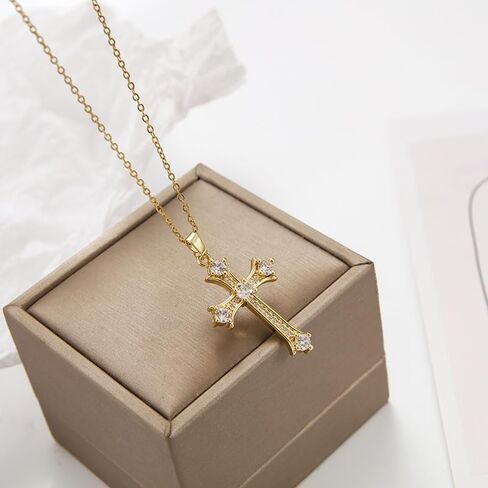 Andtry Gold/Silver Cross Necklacefor Women Men, Cross with Cubic Zirconia Necklaces Jewelry, Birthday Christmas Gifts in Kuwait