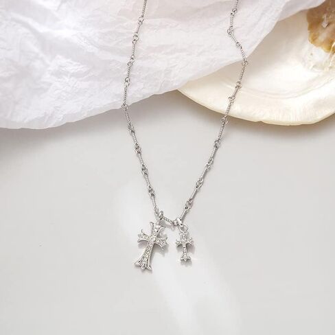 Andtry Gold/Silver Cross Necklacefor Women Men, Cross with Cubic Zirconia Necklaces Jewelry, Birthday Christmas Gifts in Kuwait