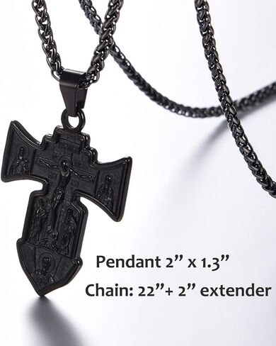 U7 الروسية الأرثوذكسية الصليب قلادة / أيدي الصلاة / علامة Ichthys للرجال النساء الفولاذ المقاوم للصدأ 18K مطلية بالذهب يسوع قلادة القلائد الدينية المسيحية، طول 22 "الفضة الذهب الأسود in Saudi Arabia
