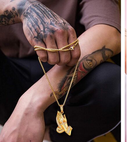 U7 Russian Orthodox Cross Pendant/Praying Hands/Ichthys Sign for Men Women Stainless Steel 18K Gold Plated Jesus Pendant Christian Religious Necklaces, Length 22" Silver Black Gold in Kuwait