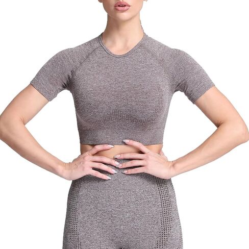 Aoxjox Women's Workout Vital Short Sleeve Seamless Crop Top Yoga Gym Sport Shirts T Shirt in Kuwait