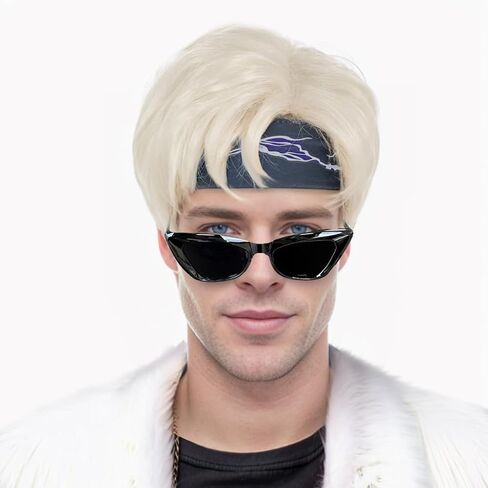 Luvfamday Short Blonde Wig Pink Blue Highlight Spiky Wig Short Straight Fluffy Wig Cosplay Costume Wigs Halloween Party Favors Women Men 2023 in Kuwait