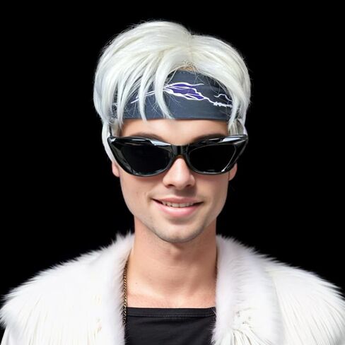 Luvfamday Short Blonde Wig Pink Blue Highlight Spiky Wig Short Straight Fluffy Wig Cosplay Costume Wigs Halloween Party Favors Women Men 2023 in Kuwait