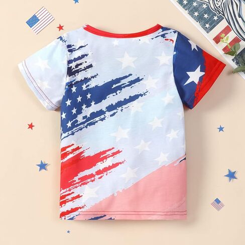 تي شيرت للأولاد والبنات بعلم أمريكي بأكمام قصيرة من القطن 4th من يوليو تي شيرت للأطفال الصغار ملابس وطنية أمريكية 3t-10t in Kuwait