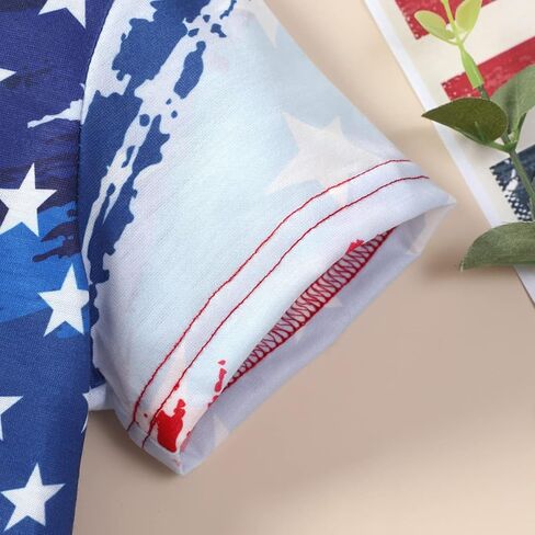 تي شيرت للأولاد والبنات بعلم أمريكي بأكمام قصيرة من القطن 4th من يوليو تي شيرت للأطفال الصغار ملابس وطنية أمريكية 3t-10t in Kuwait