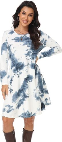 فساتين تي شيرت كاجوال للسيدات من VintageClothing، فستان فضفاض بأكمام طويلة مع جيوب in Kuwait