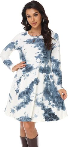 فساتين تي شيرت كاجوال للسيدات من VintageClothing، فستان فضفاض بأكمام طويلة مع جيوب in Kuwait