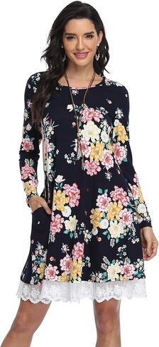 فساتين تي شيرت كاجوال للسيدات من VintageClothing، فستان فضفاض بأكمام طويلة مع جيوب in Kuwait