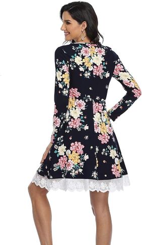فساتين تي شيرت كاجوال للسيدات من VintageClothing، فستان فضفاض بأكمام طويلة مع جيوب in Kuwait