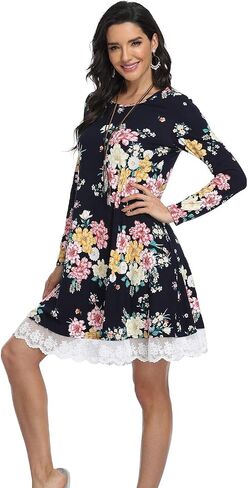 فساتين تي شيرت كاجوال للسيدات من VintageClothing، فستان فضفاض بأكمام طويلة مع جيوب in Kuwait