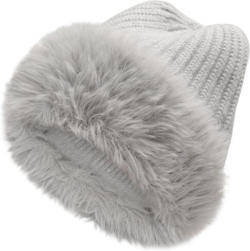 ZLYC Winter Faux Fur Slouchy Beanie Hat for Women Warm Knit Stretch Cuffed Skull Cap in Saudi Arabia