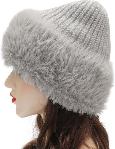 ZLYC Winter Faux Fur Slouchy Beanie Hat for Women Warm Knit Stretch Cuffed Skull Cap in Saudi Arabia