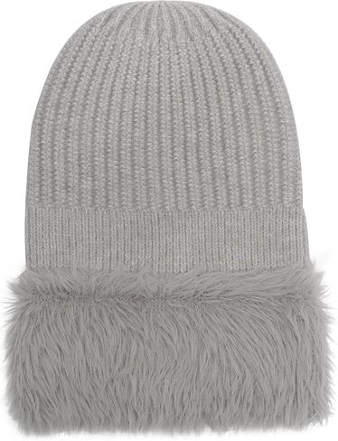 ZLYC Winter Faux Fur Slouchy Beanie Hat for Women Warm Knit Stretch Cuffed Skull Cap in Saudi Arabia