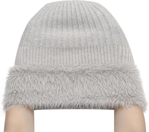 ZLYC Winter Faux Fur Slouchy Beanie Hat for Women Warm Knit Stretch Cuffed Skull Cap in Saudi Arabia