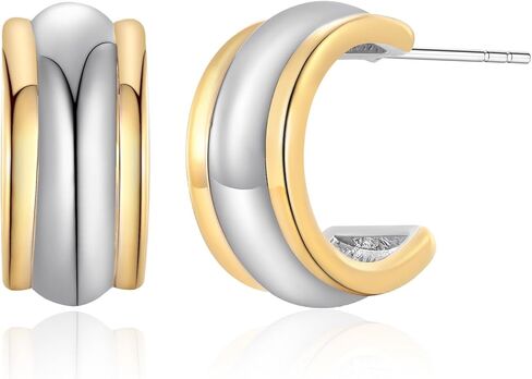 LILIE&WHITE Two Tone Dangle Earrings for Women Hammered Long Bar Drop Earrings Boho Earrings Jewelry in Saudi Arabia