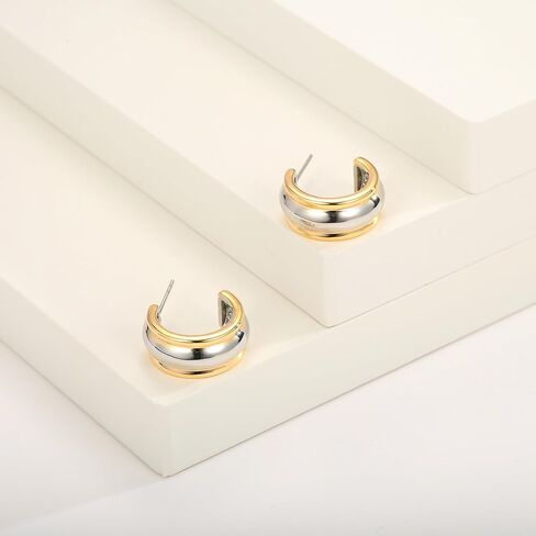 LILIE&WHITE Two Tone Dangle Earrings for Women Hammered Long Bar Drop Earrings Boho Earrings Jewelry in Saudi Arabia