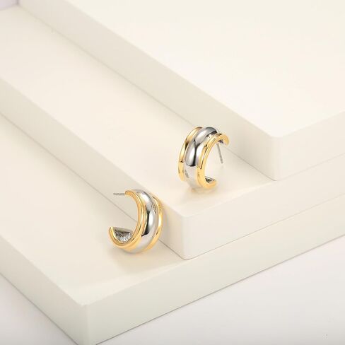 LILIE&WHITE Two Tone Dangle Earrings for Women Hammered Long Bar Drop Earrings Boho Earrings Jewelry in Saudi Arabia