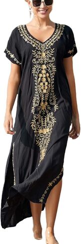 فساتين قفطان طويلة مطرزة من Eddoyee للنساء لملابس السباحة قفطان الشاطئ in Kuwait