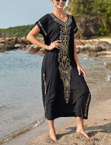 فساتين قفطان طويلة مطرزة من Eddoyee للنساء لملابس السباحة قفطان الشاطئ in Kuwait