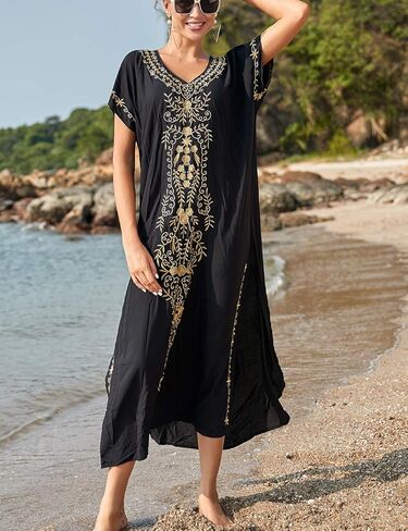 فساتين قفطان طويلة مطرزة من Eddoyee للنساء لملابس السباحة قفطان الشاطئ in Kuwait