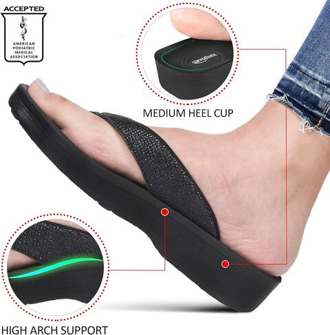 AEROTHOTIC Comfy Open Toe Arch Support Flip Flops for Women Cushion Padded Stylish Straps Dressy Sandals Walking Travel Beach Wear in Kuwait