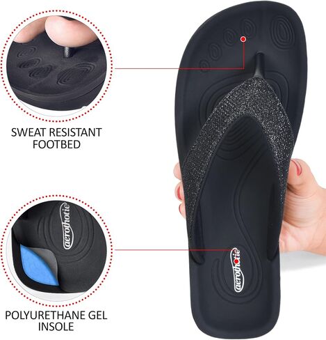 AEROTHOTIC Comfy Open Toe Arch Support Flip Flops for Women Cushion Padded Stylish Straps Dressy Sandals Walking Travel Beach Wear in Kuwait