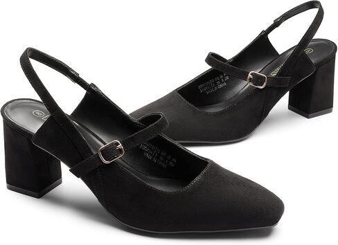 أحذية DREAM PAIRS النسائية بكعب عالٍ مكتنز بمقدمة مغلقة وكعب عالٍ مكتنز من ماري جين بلوك مربع عند الأصابع وحزام خلفي وأحذية للعمل in Saudi Arabia