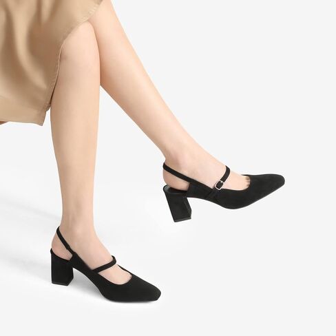 أحذية DREAM PAIRS النسائية بكعب عالٍ مكتنز بمقدمة مغلقة وكعب عالٍ مكتنز من ماري جين بلوك مربع عند الأصابع وحزام خلفي وأحذية للعمل in Saudi Arabia