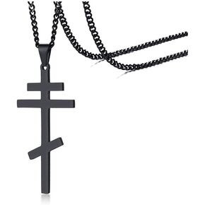 XUANPAI Orthodox Cross Pendant Christian Symbol Stainless Steel Byzantine Cross Necklace Russian Cross Emblem Suppedaneum Cross Sign for Men