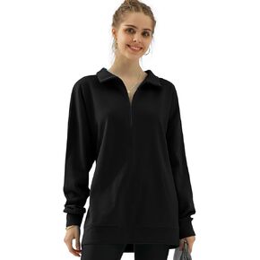 DOUBLJU Womens Oversized Half Zip Pullover Long Sleeve Sweatshirt Quarter Zip Hoodie Sweater Teen Girls Fall Y2K Clothes