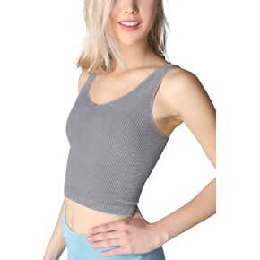 NIKIBIKI Women Seamless Vintage V-Neck Ribbed Crop Top, Made in U.S.A, One Size